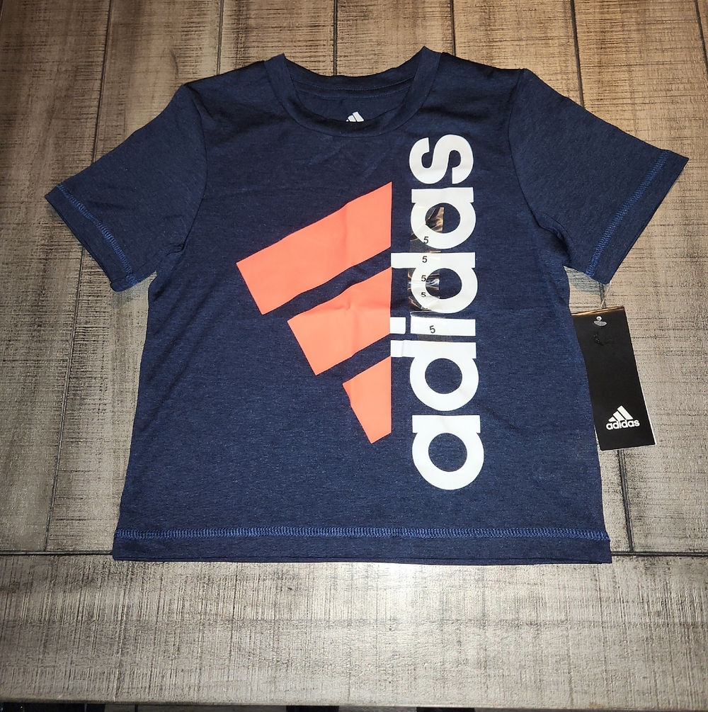 NWT adidas Navy Short Sleeve Tee with Coral Graphic